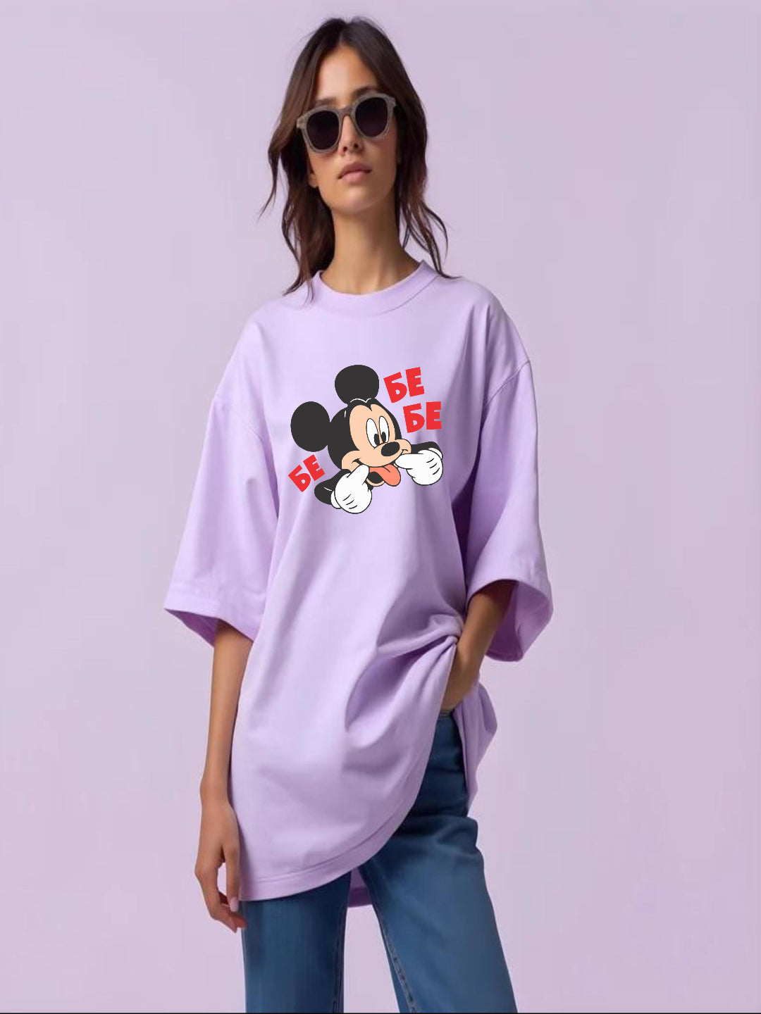 HESHA BE FUNNY MICKEY WOMEN OVERSIZE PRINTED TSHIRT