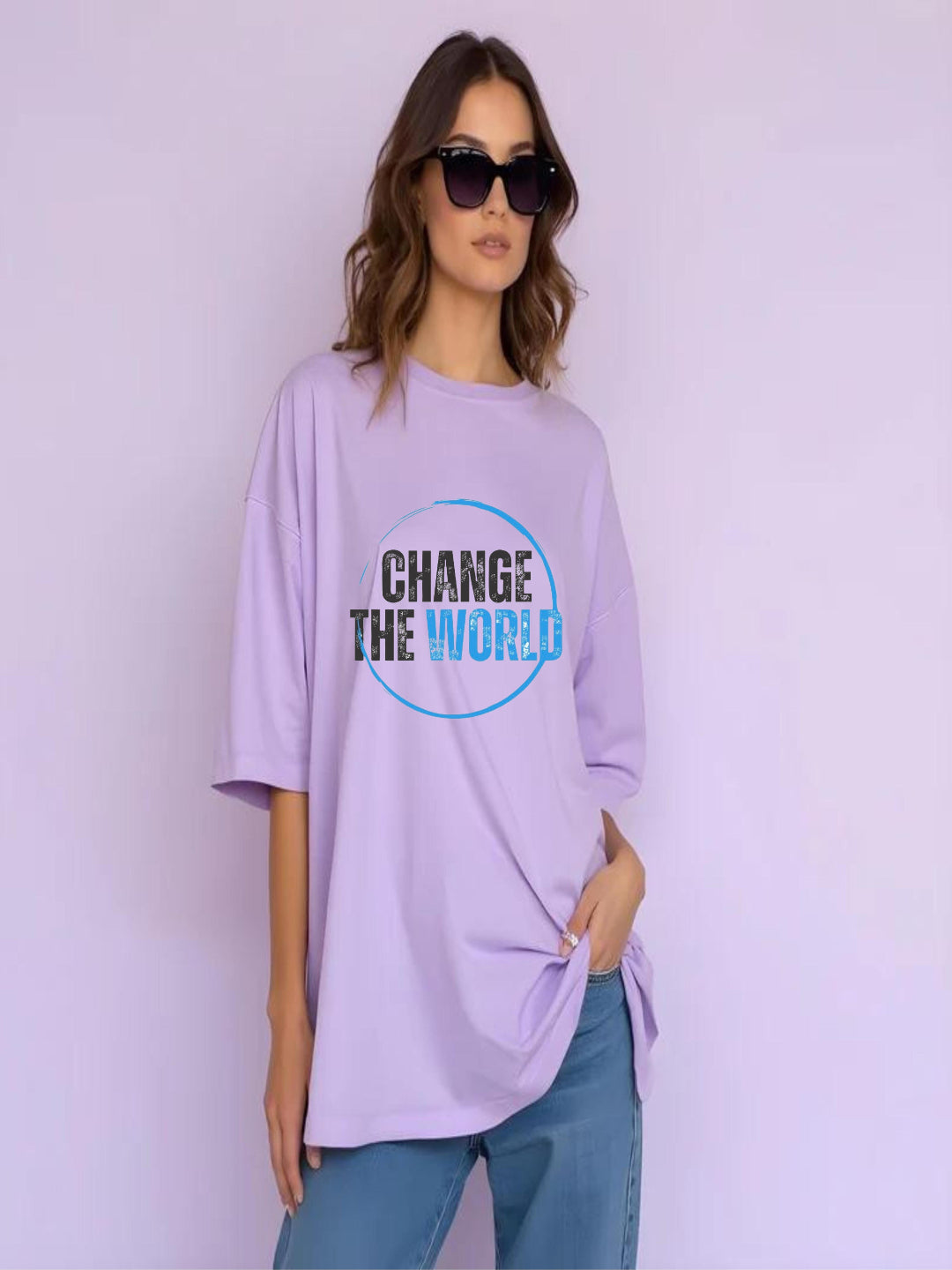 HESHA CHANGE THE WORLD WOMEN OVERSIZE PRINTED TSHIRT