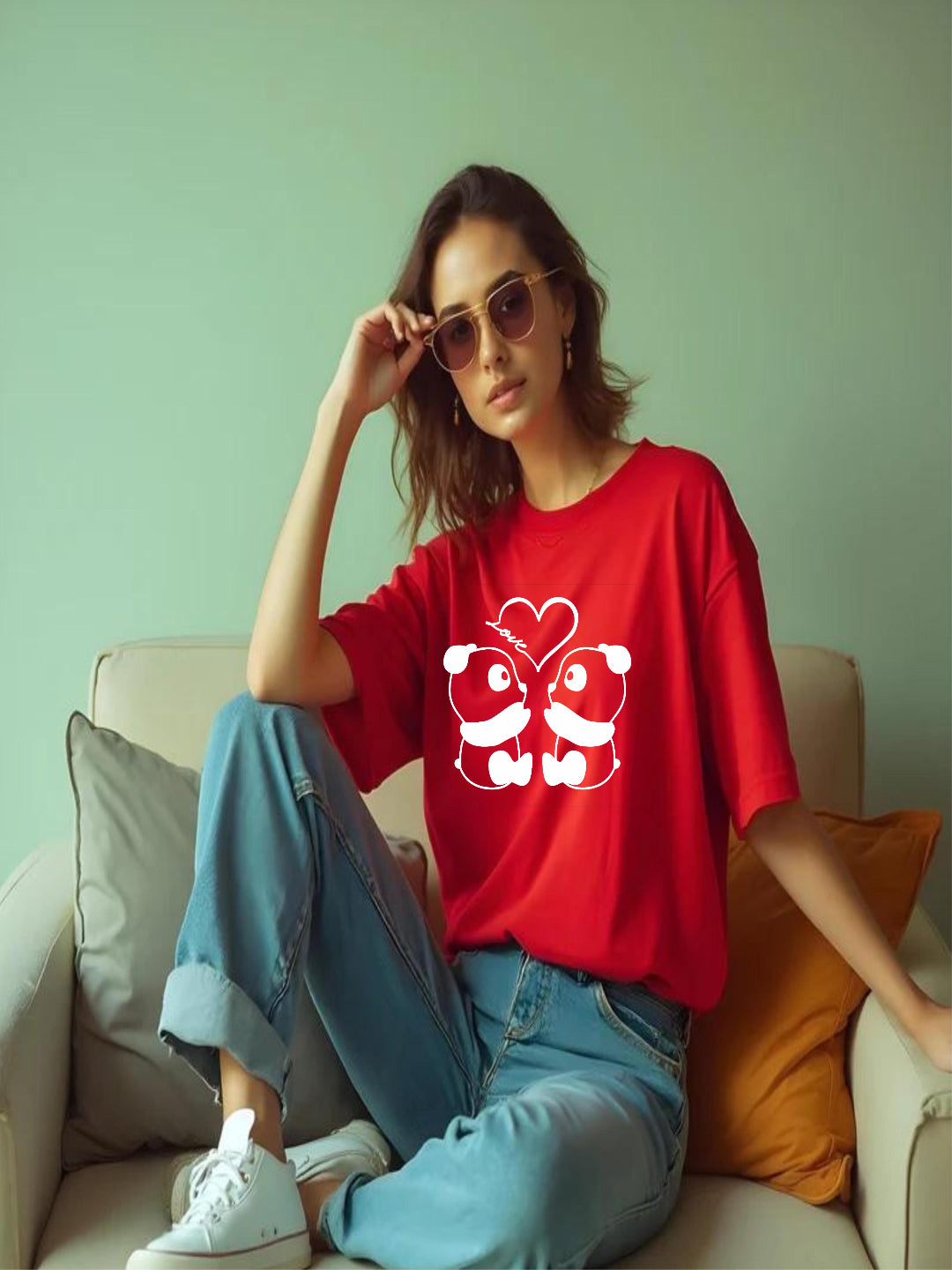 HESHA CPL PANDA WOMEN OVERSIZE PRINTED TSHIRT
