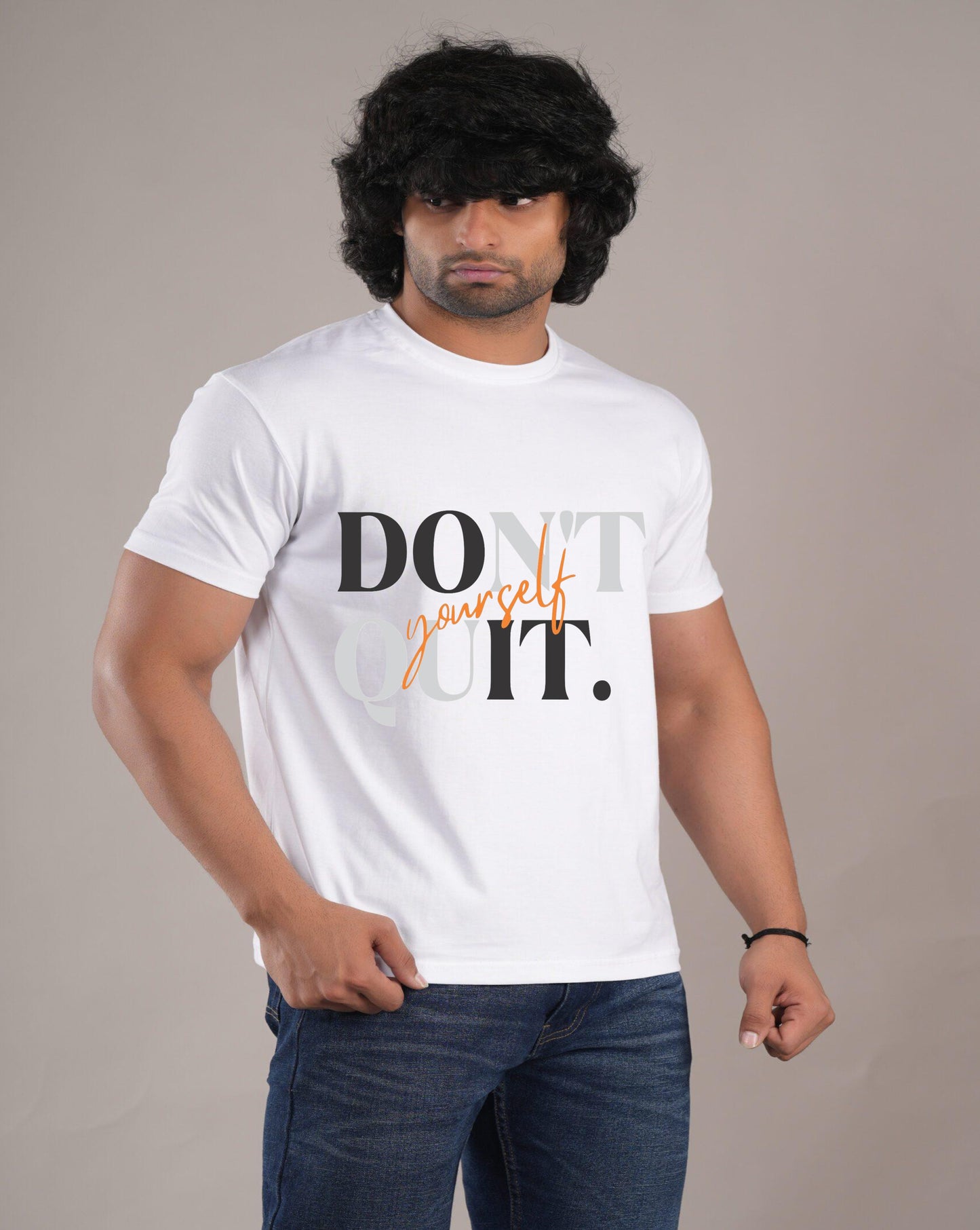 HESHA DON'T QUIT MEN'S REGULAR PRINTED T-SHIRTS