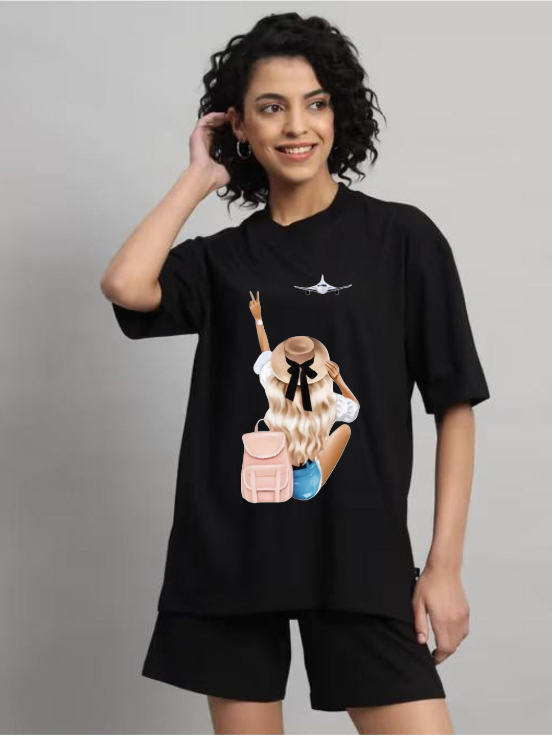 HESHA FLIGHT GIRL WOMEN OVERSIZE PRINTED TSHIRT