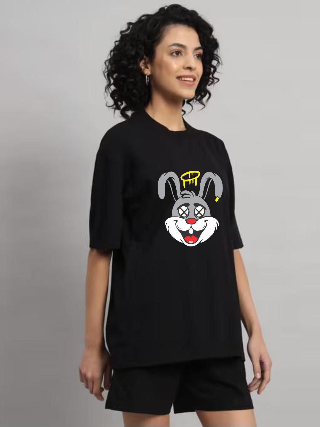 HESHA HAPPY RABBIT WOMEN OVERSIZE PRINTED TSHIRT