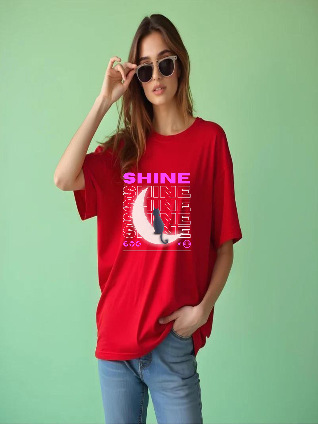 HESHA SHINE WOMEN OVERSIZE PRINTED TSHIRT