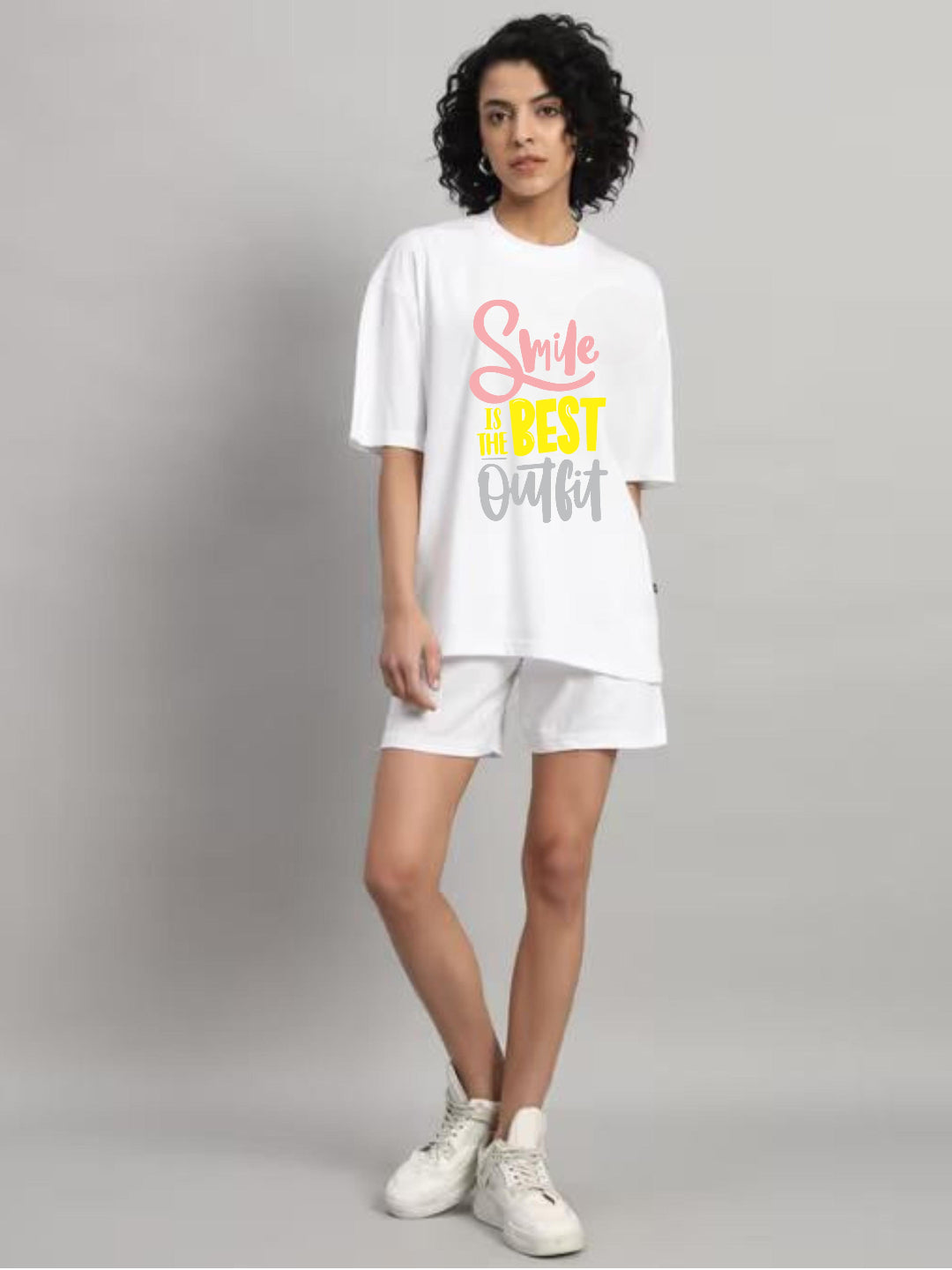 HESHA SMILE IS THE BEST WOMEN OVERSIZE PRINTED TSHIRT