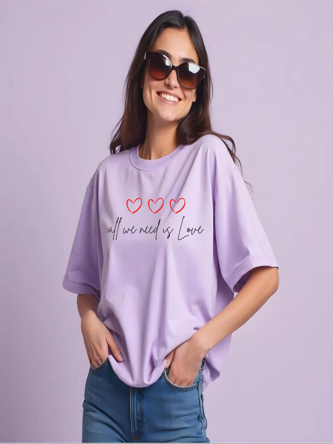HESHA ALL WE NEED US LOVE WOMEN OVERSIZE PRINTED TSHIRT
