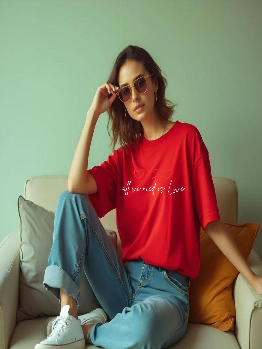 HESHA ALL WE NEED US LOVE WOMEN OVERSIZE PRINTED TSHIRT