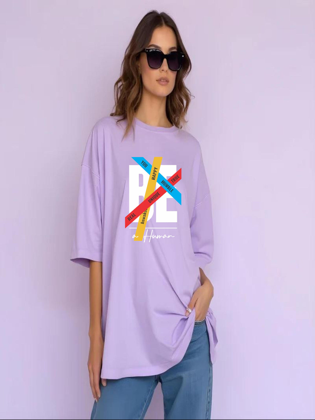 HESHA BE A HUMAN WOMEN OVERSIZE PRINTED TSHIRT