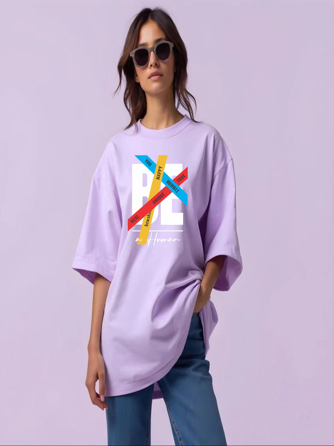 HESHA BE A HUMAN WOMEN OVERSIZE PRINTED TSHIRT