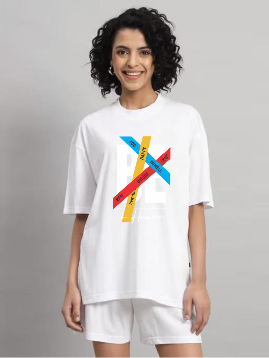 HESHA BE A HUMAN WOMEN OVERSIZE PRINTED TSHIRT