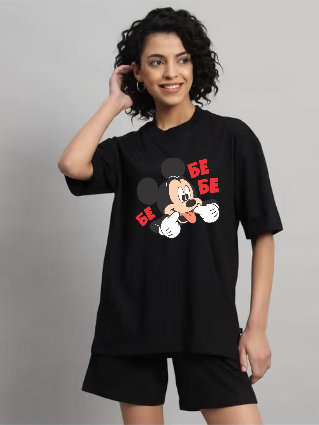 HESHA BE FUNNY MICKEY  WOMEN OVERSIZE PRINTED TSHIRT