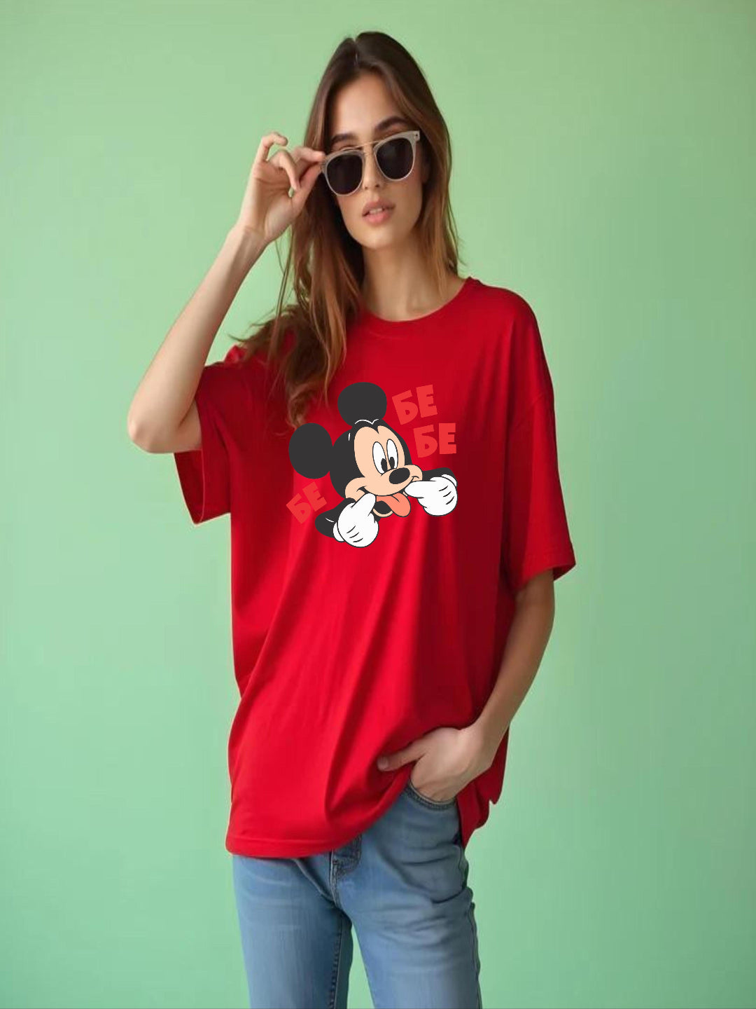 HESHA BE FUNNY MICKEY  WOMEN OVERSIZE PRINTED TSHIRT