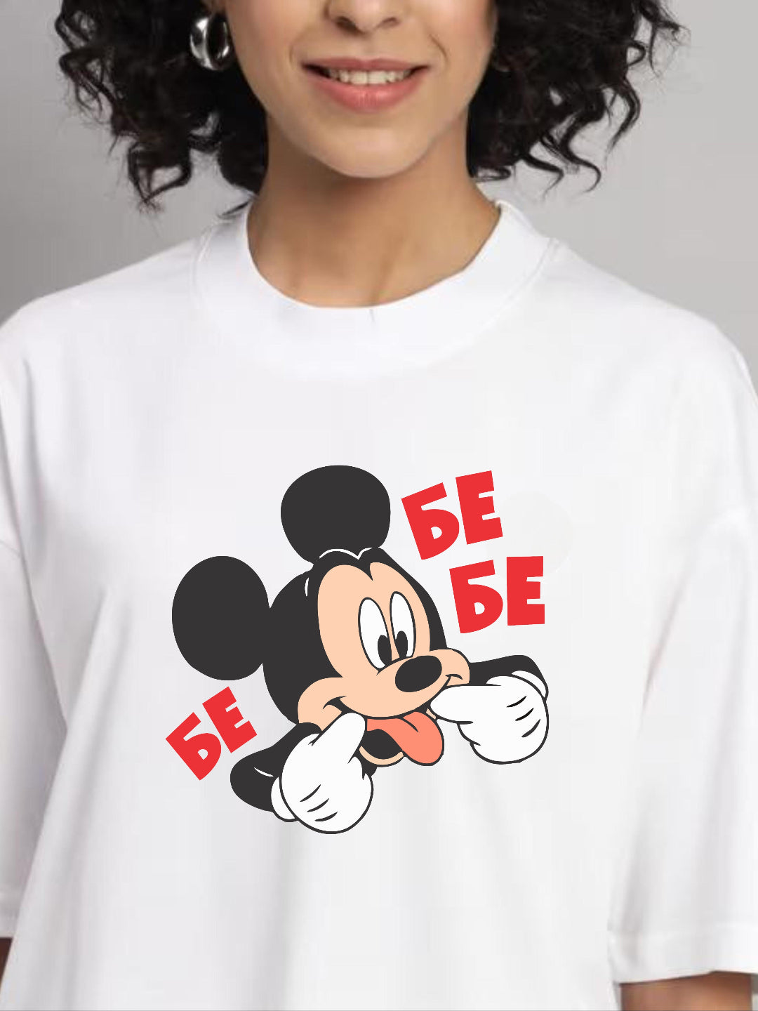 HESHA BE FUNNY MICKEY  WOMEN OVERSIZE PRINTED TSHIRT