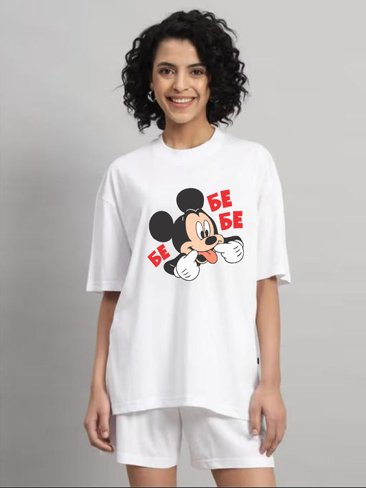 HESHA BE FUNNY MICKEY  WOMEN OVERSIZE PRINTED TSHIRT