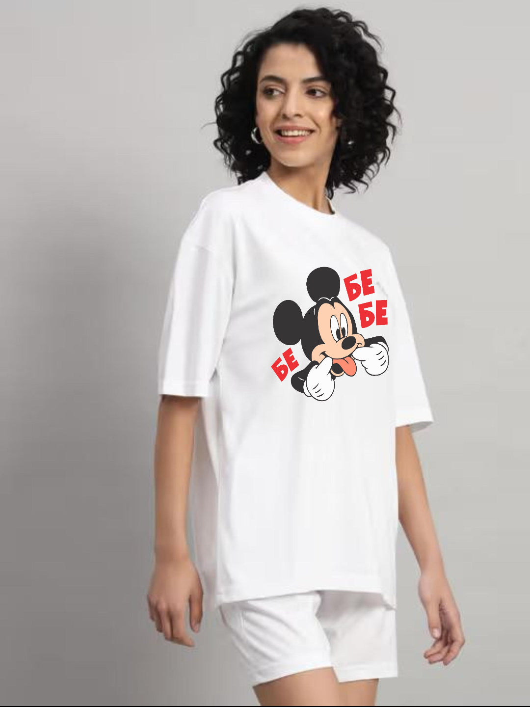 HESHA BE FUNNY MICKEY  WOMEN OVERSIZE PRINTED TSHIRT