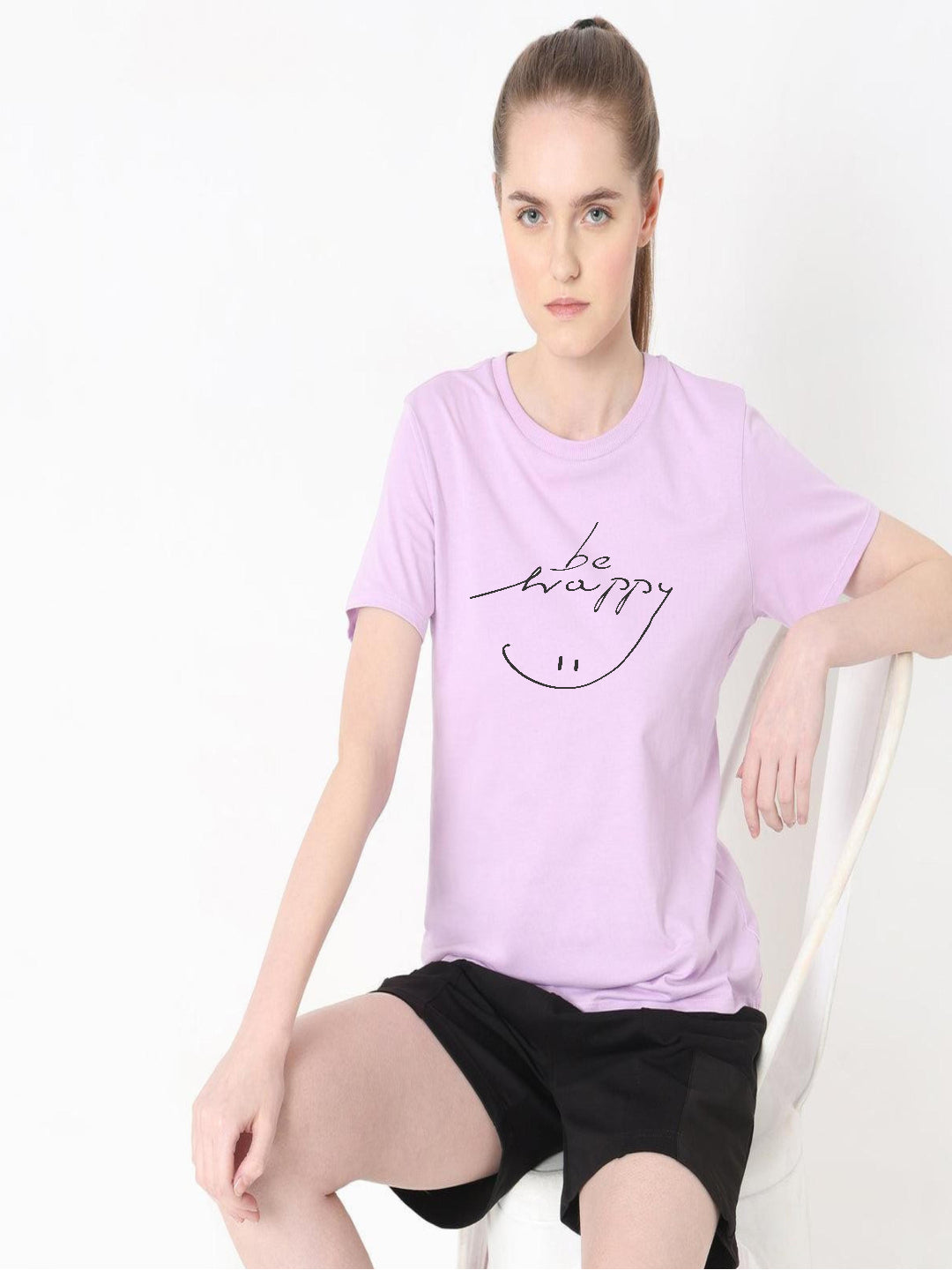 HESHA BE HAPPY WOMEN REGULAR PRINTED TSHIRT