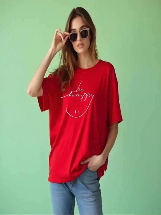 HESHA BE HAPPY WOMEN OVERSIZE PRINTED TSHIRT