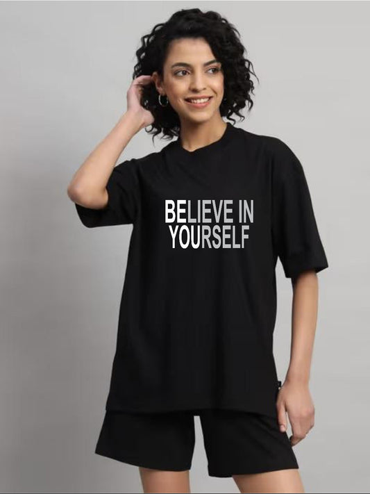 HESHA BELIEVE IN YOURSELF WOMEN OVERSIZE PRINTED TSHIRT