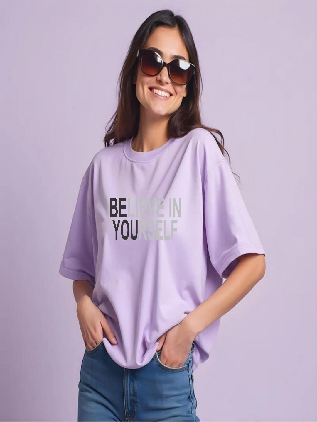 HESHA BELIEVE IN YOURSELF WOMEN OVERSIZE PRINTED TSHIRT