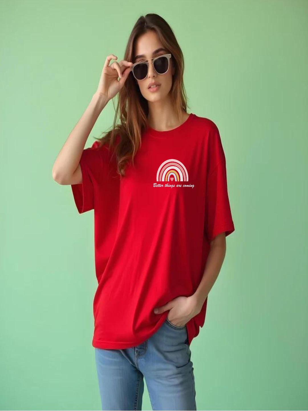 HESHA BETTER THINGS ARE COMMING WOMEN OVERSIZE PRINTED TSHIRT