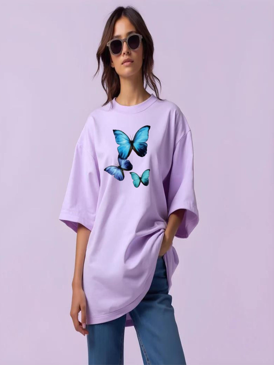 HESHA BIG BUTTERFLY WOMEN OVERSIZE PRINTED TSHIRT