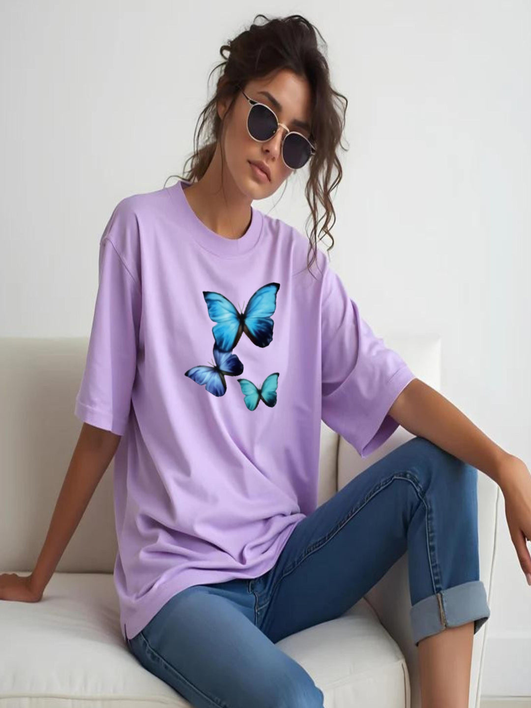 HESHA BIG BUTTERFLY WOMEN OVERSIZE PRINTED TSHIRT