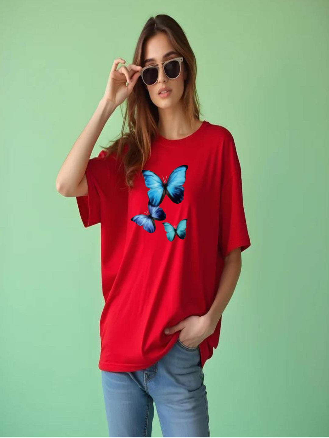 HESHA BIG BUTTERFLY WOMEN OVERSIZE PRINTED TSHIRT