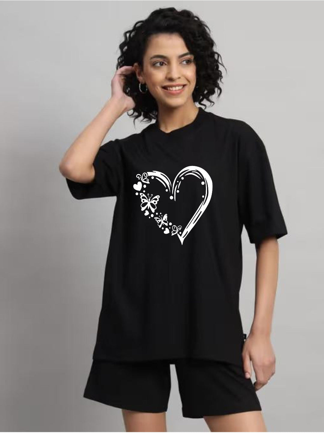 HESHA BUTTERFLY HEART WOMEN OVERSIZE PRINTED TSHIRT