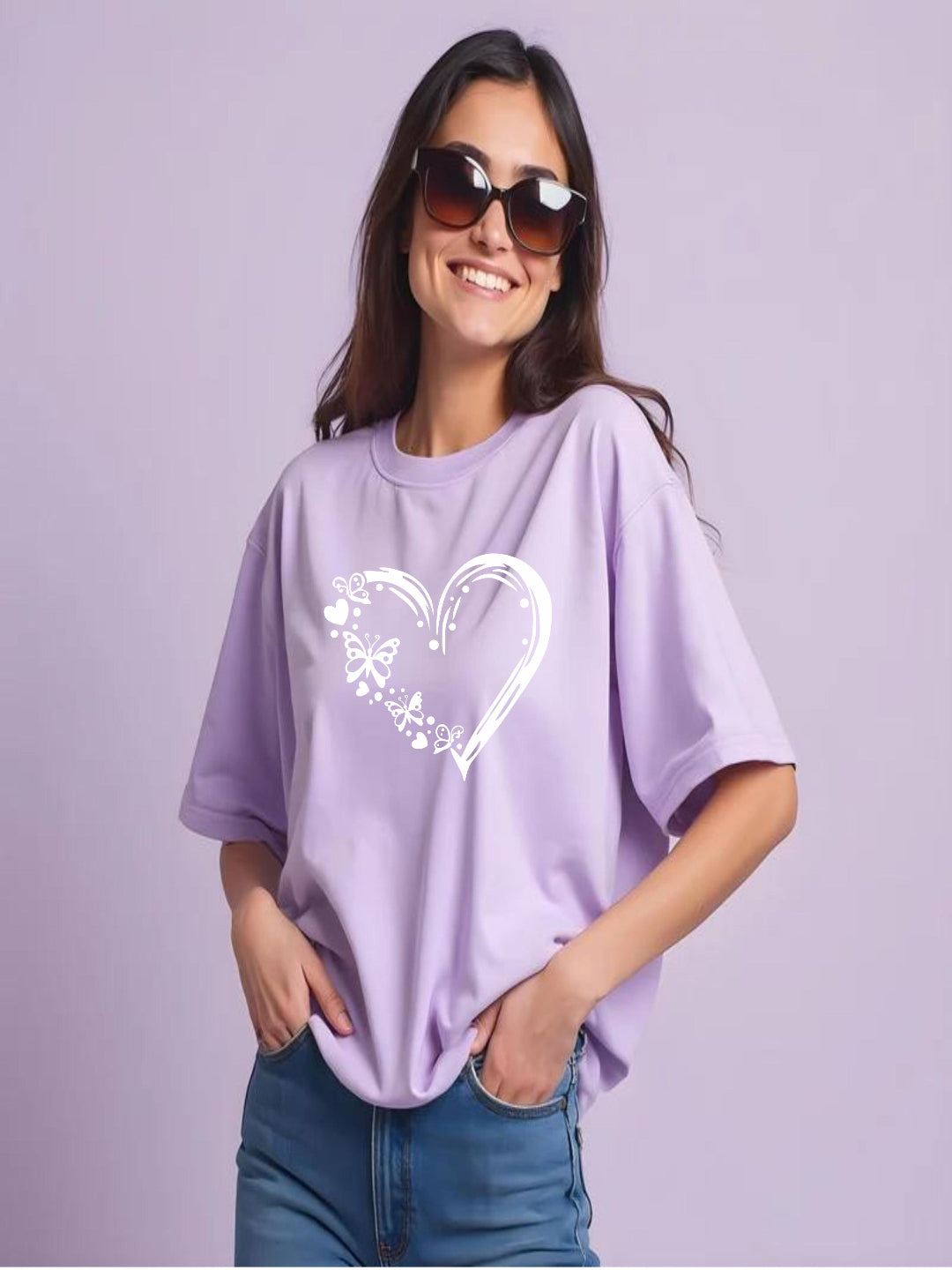HESHA BUTTERFLY HEART WOMEN OVERSIZE PRINTED TSHIRT