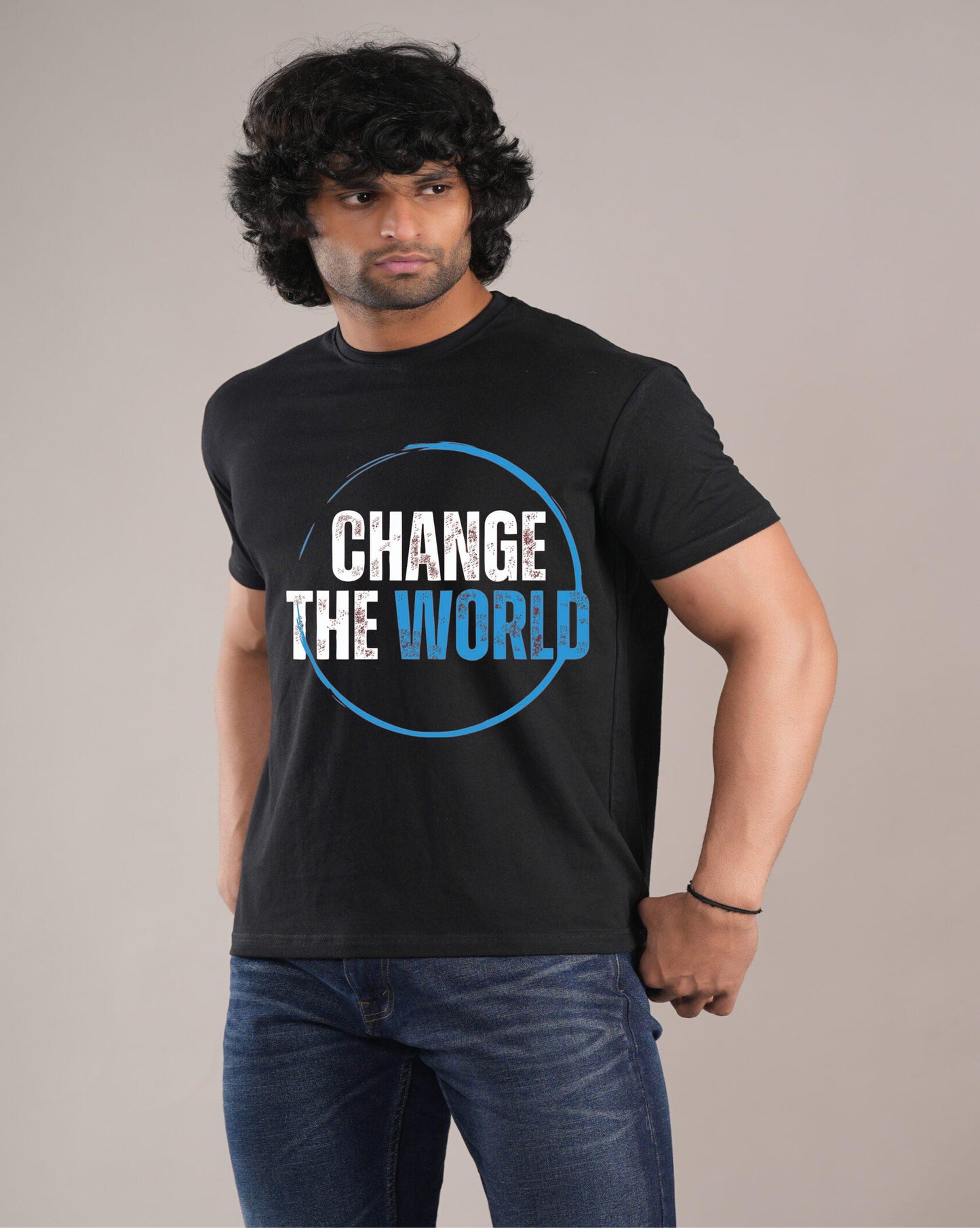 HESHA CHANGE THE WORLD MENS REGULAR PRINTED TSHIRT