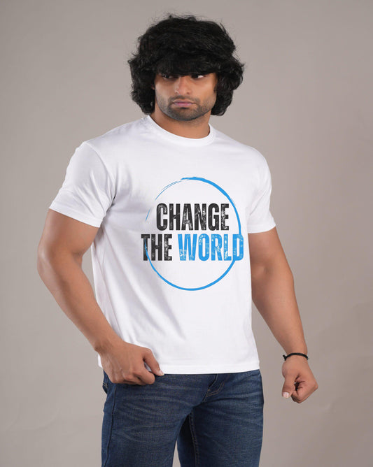 HESHA CHANGE THE WORLD MENS REGULAR PRINTED TSHIRT