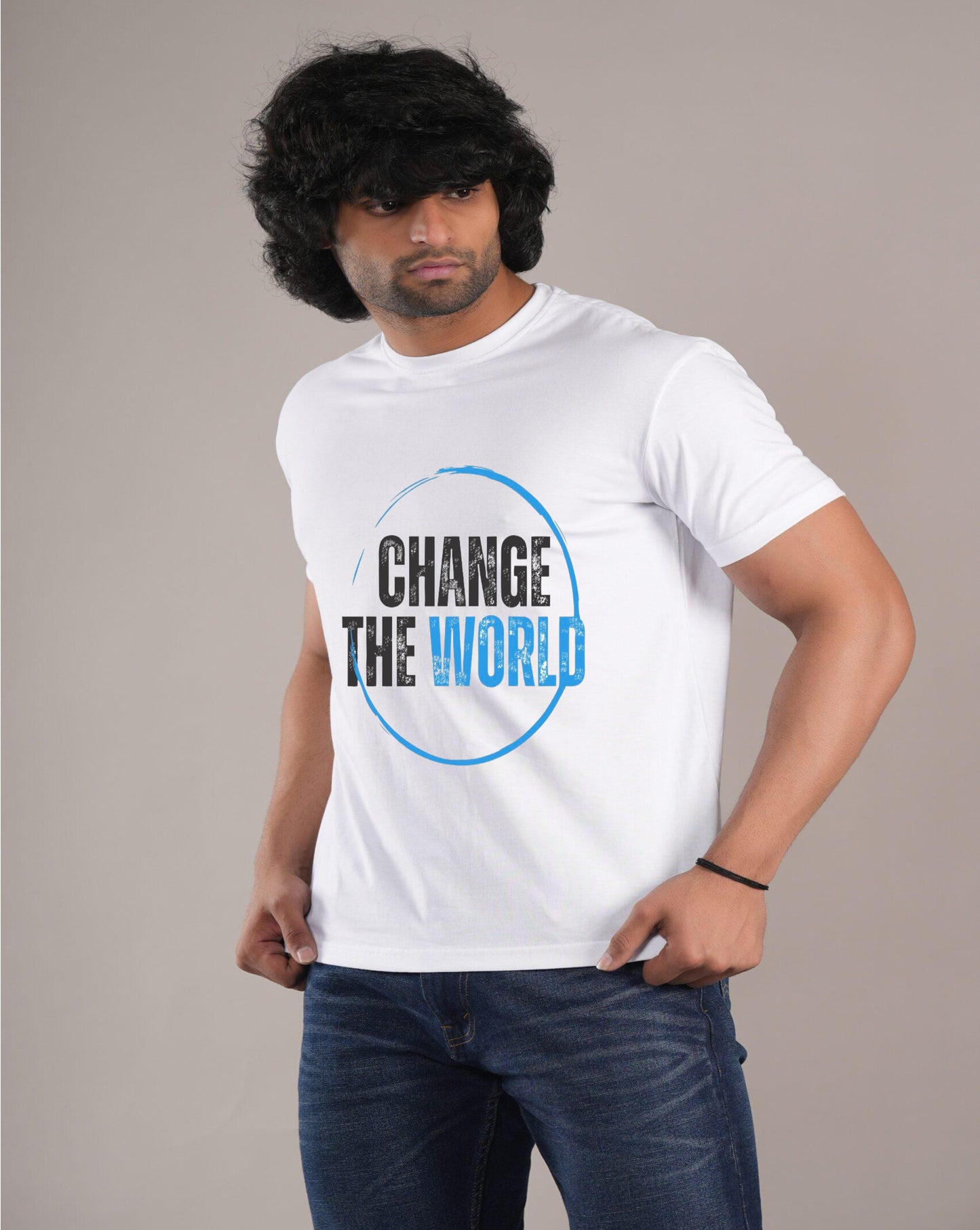 HESHA CHANGE THE WORLD MENS REGULAR PRINTED TSHIRT
