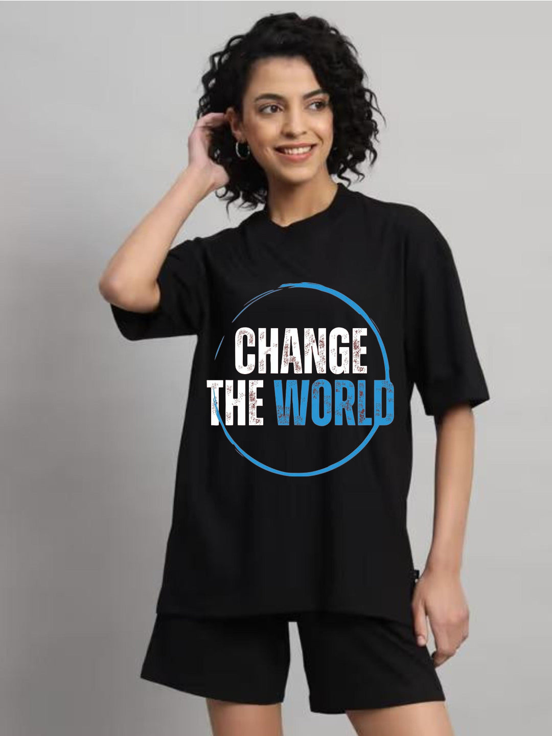 HESHA CHANGE THE WORLD WOMEN OVERSIZE PRINTED TSHIRT