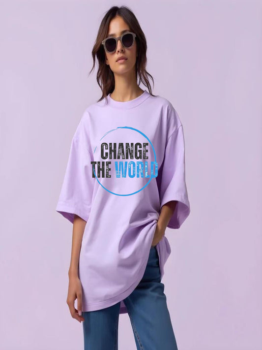 HESHA CHANGE THE WORLD WOMEN OVERSIZE PRINTED TSHIRT