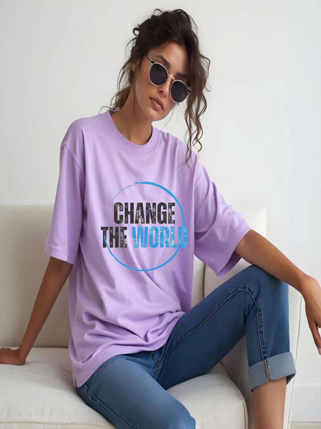 HESHA CHANGE THE WORLD WOMEN OVERSIZE PRINTED TSHIRT