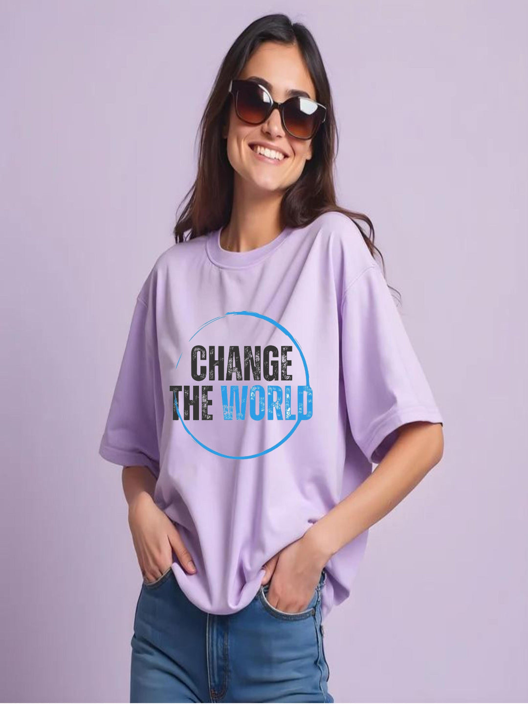HESHA CHANGE THE WORLD WOMEN OVERSIZE PRINTED TSHIRT