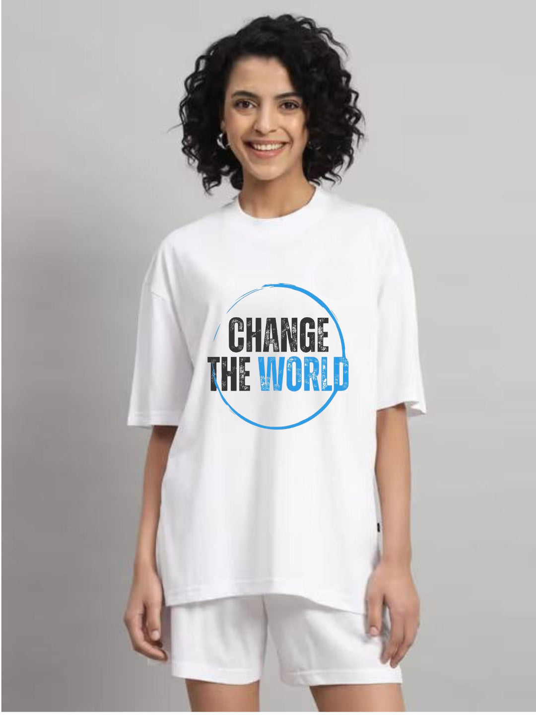 HESHA CHANGE THE WORLD WOMEN OVERSIZE PRINTED TSHIRT