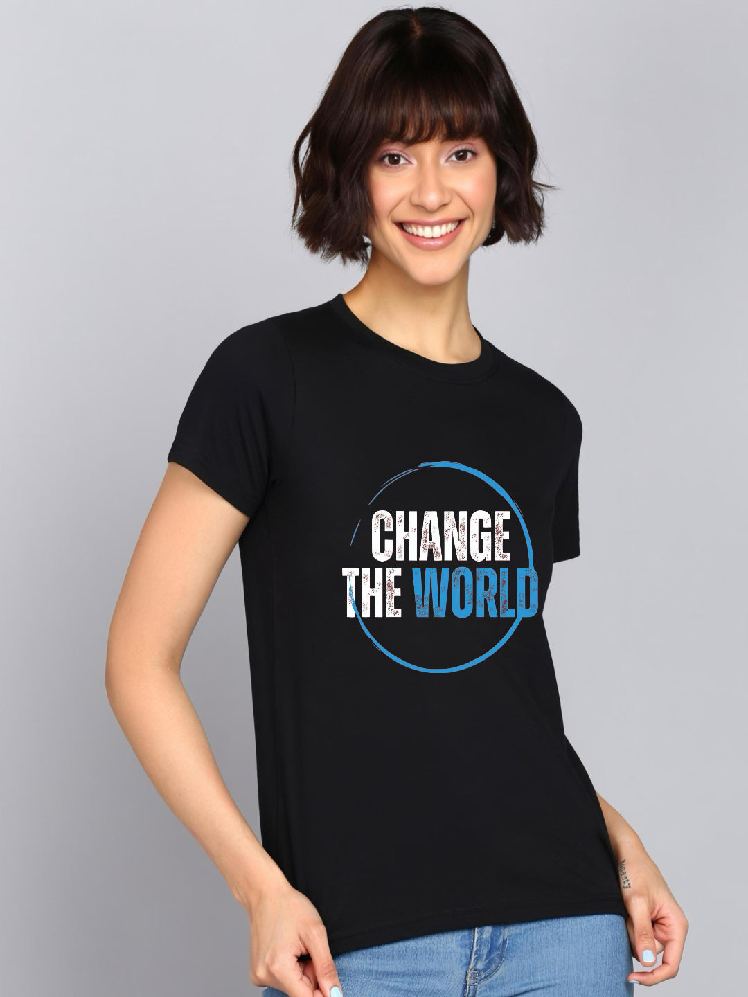HESHA CHANGE THE WORLD REGULAR PRINTED TSHIRT