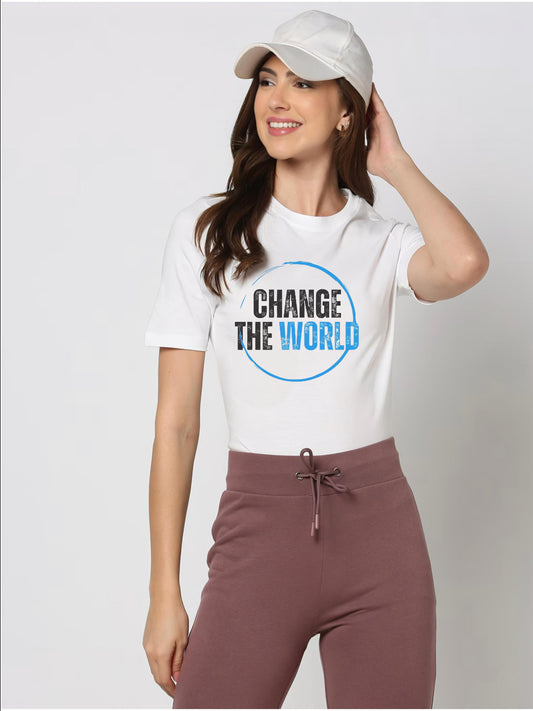 HESHA CHANGE THE WORLD REGULAR PRINTED TSHIRT