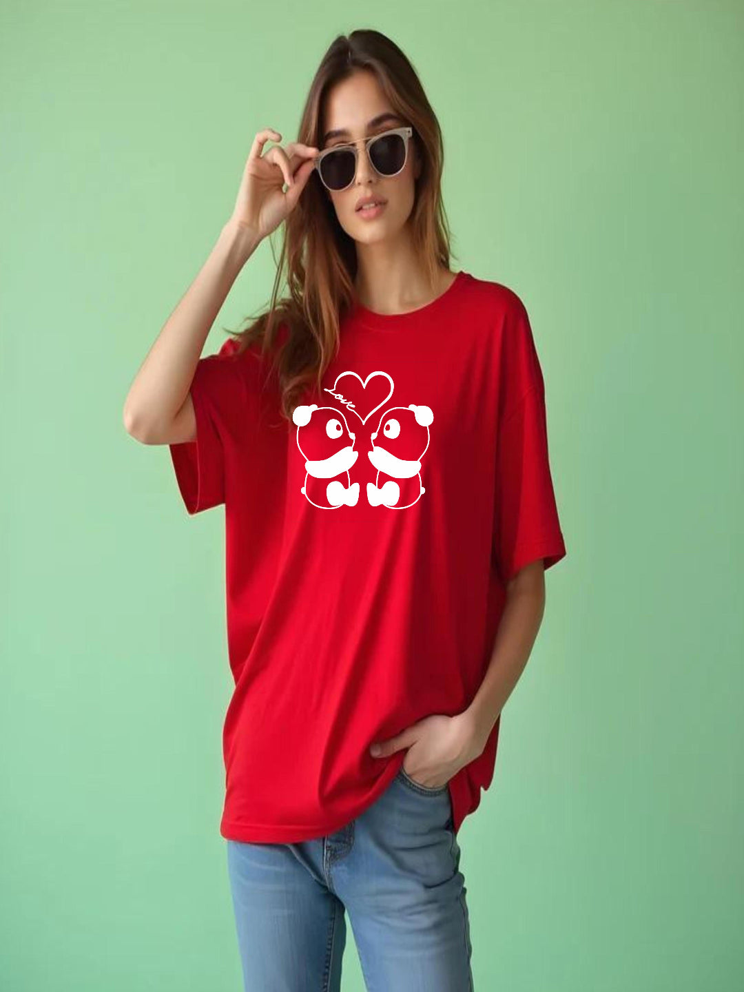 HESHA CPL PANDA WOMEN OVERSIZE PRINTED TSHIRT