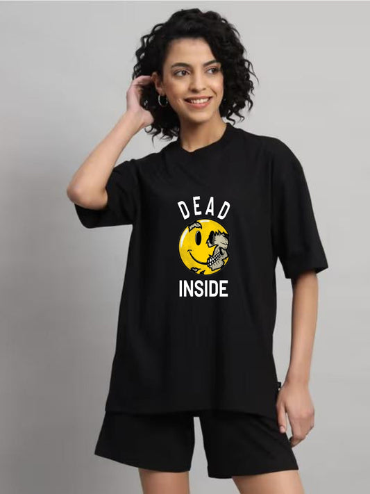 HESHA DEAD INSIDE WOMEN OVERSIZE PRINTED TSHIRT