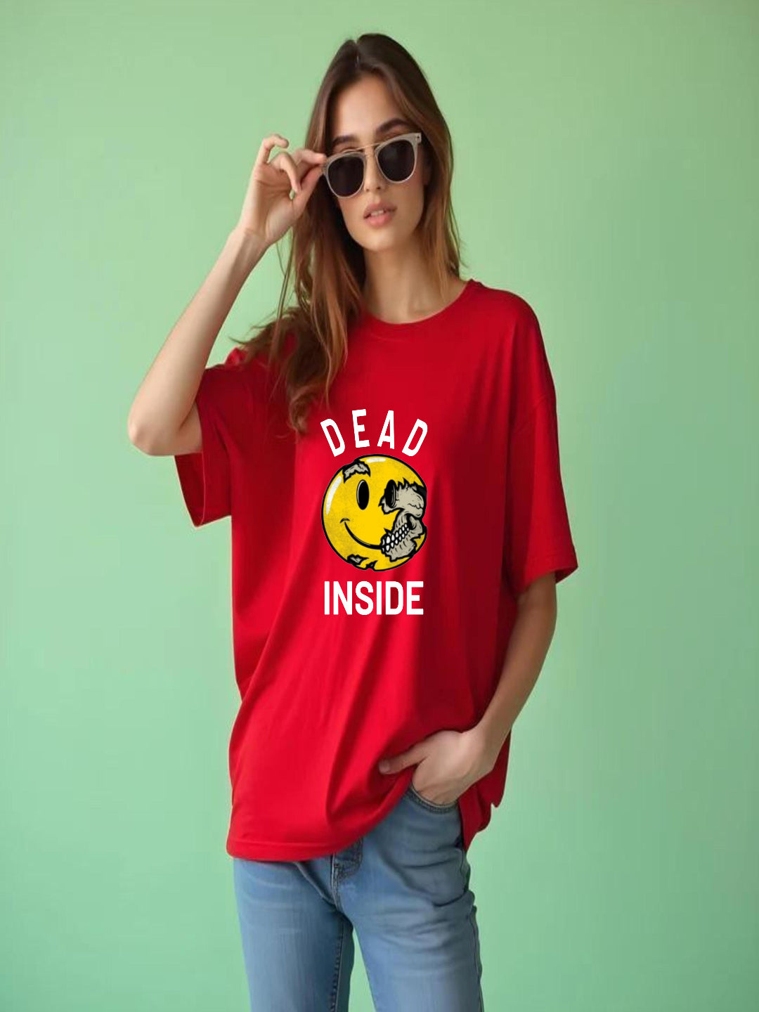 HESHA DEAD INSIDE WOMEN OVERSIZE PRINTED TSHIRT