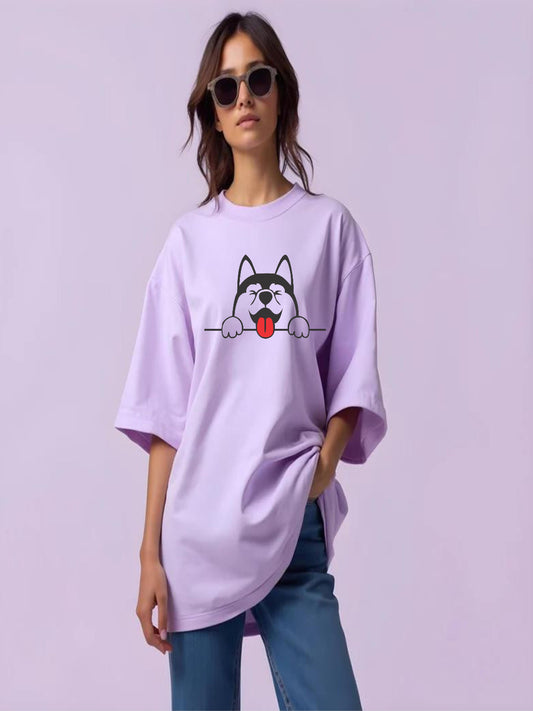 HESHA DOG WOMEN OVERSIZE PRINTED TSHIRT