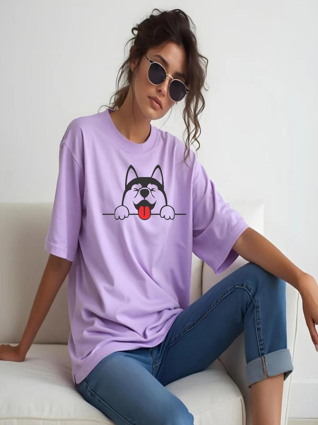 HESHA DOG WOMEN OVERSIZE PRINTED TSHIRT