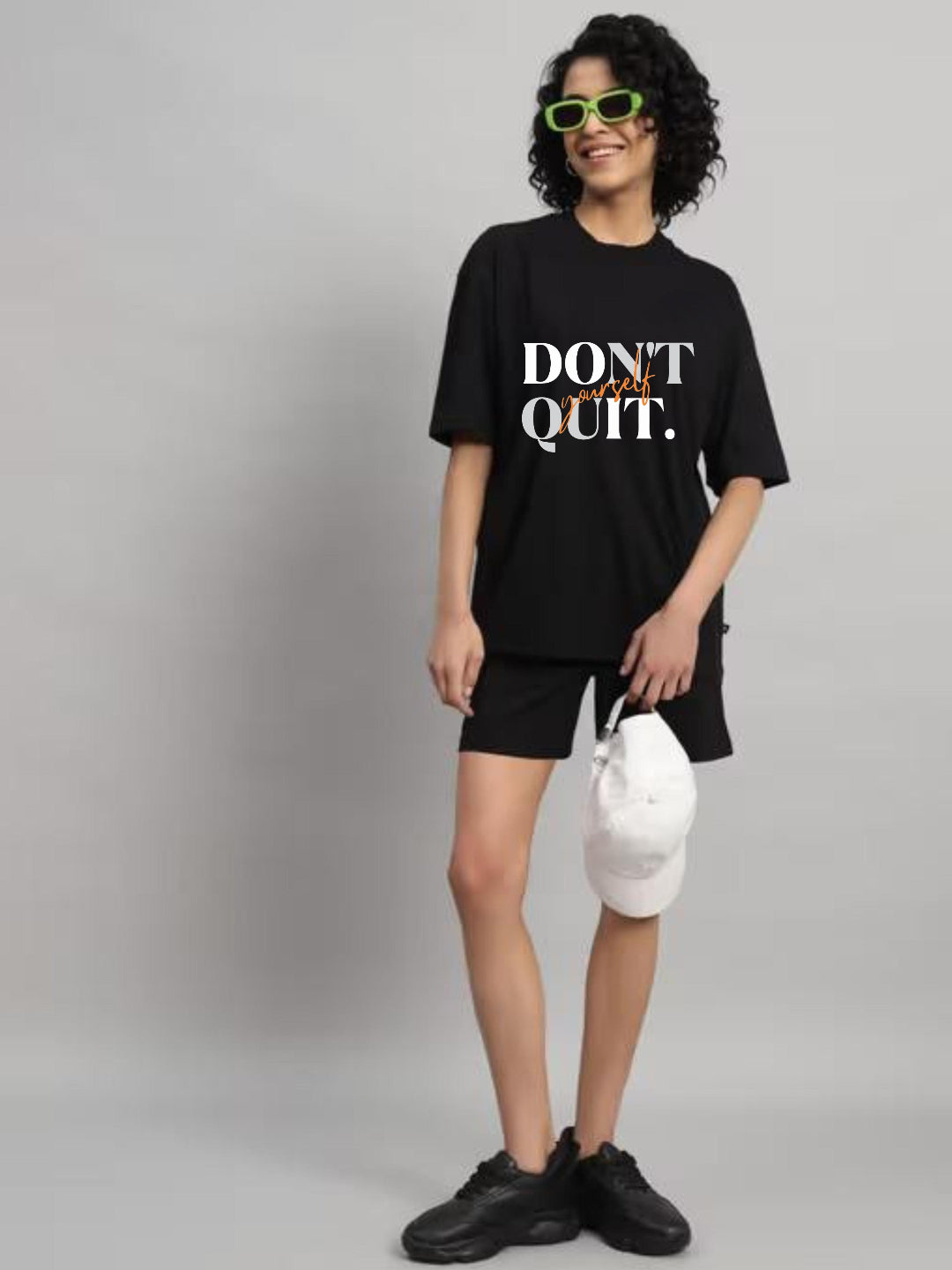 HESHA DONT QUIT WOMEN OVERSIZE PRINTED TSHIRT