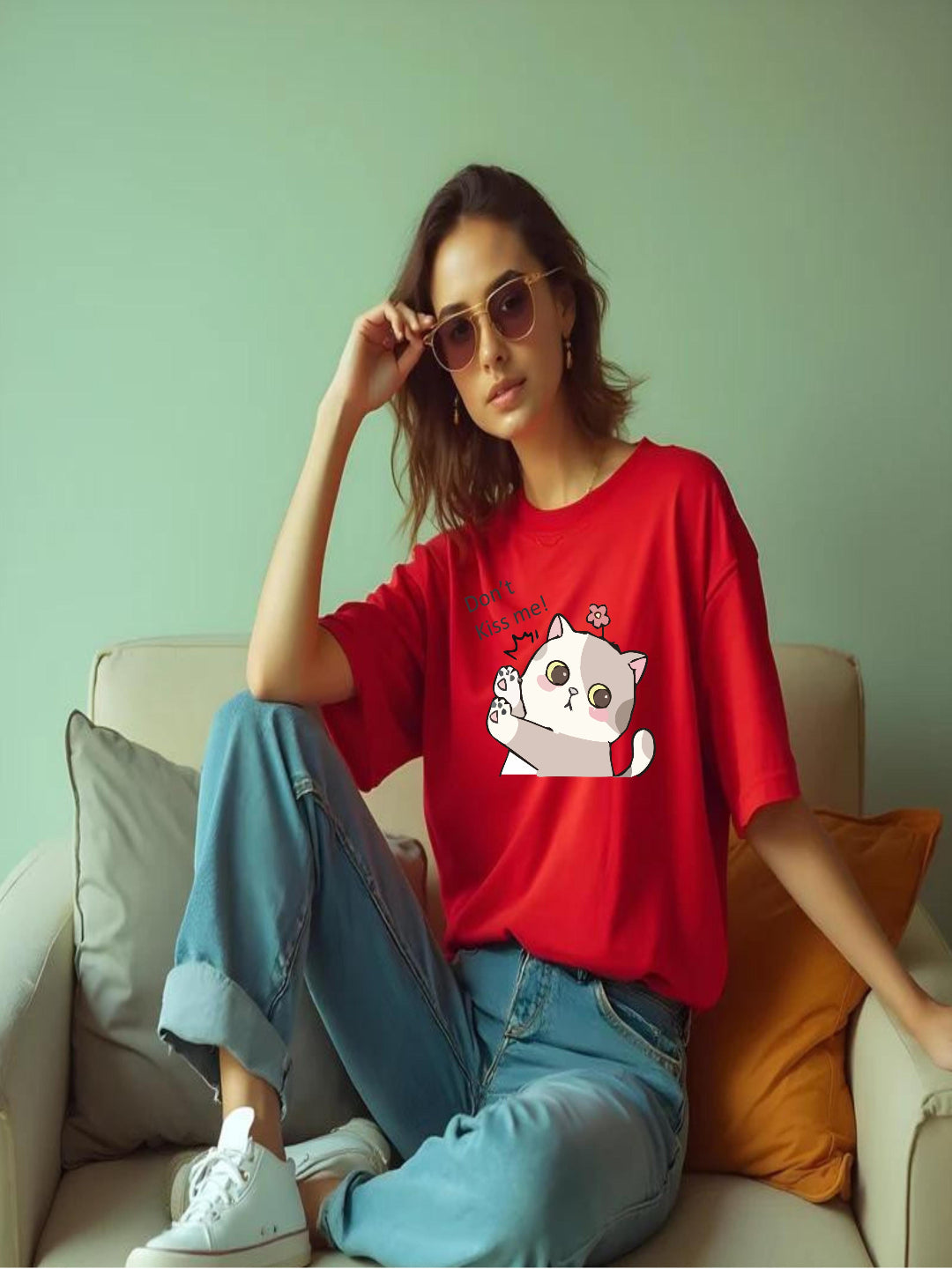 HESHA DON'T KISS ME WOMEN OVERSIZE PRINTED TSHIRT