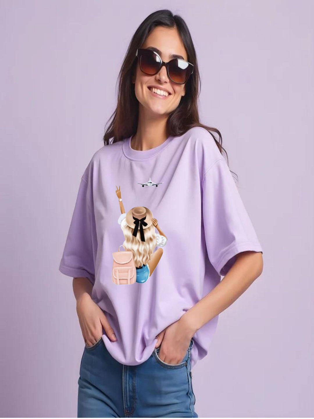HESHA FLIGHT GIRL WOMEN OVERSIZE PRINTED TSHIRT
