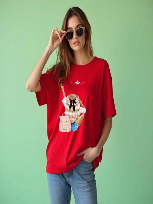 HESHA FLIGHT GIRL WOMEN OVERSIZE PRINTED TSHIRT