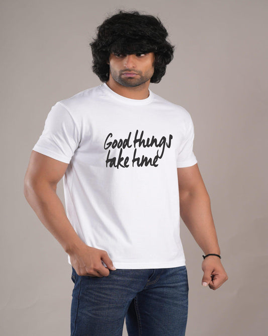 HESHA GOOD THINGS TAKE TIME MENS REGULAR PRINTED TSHIRT