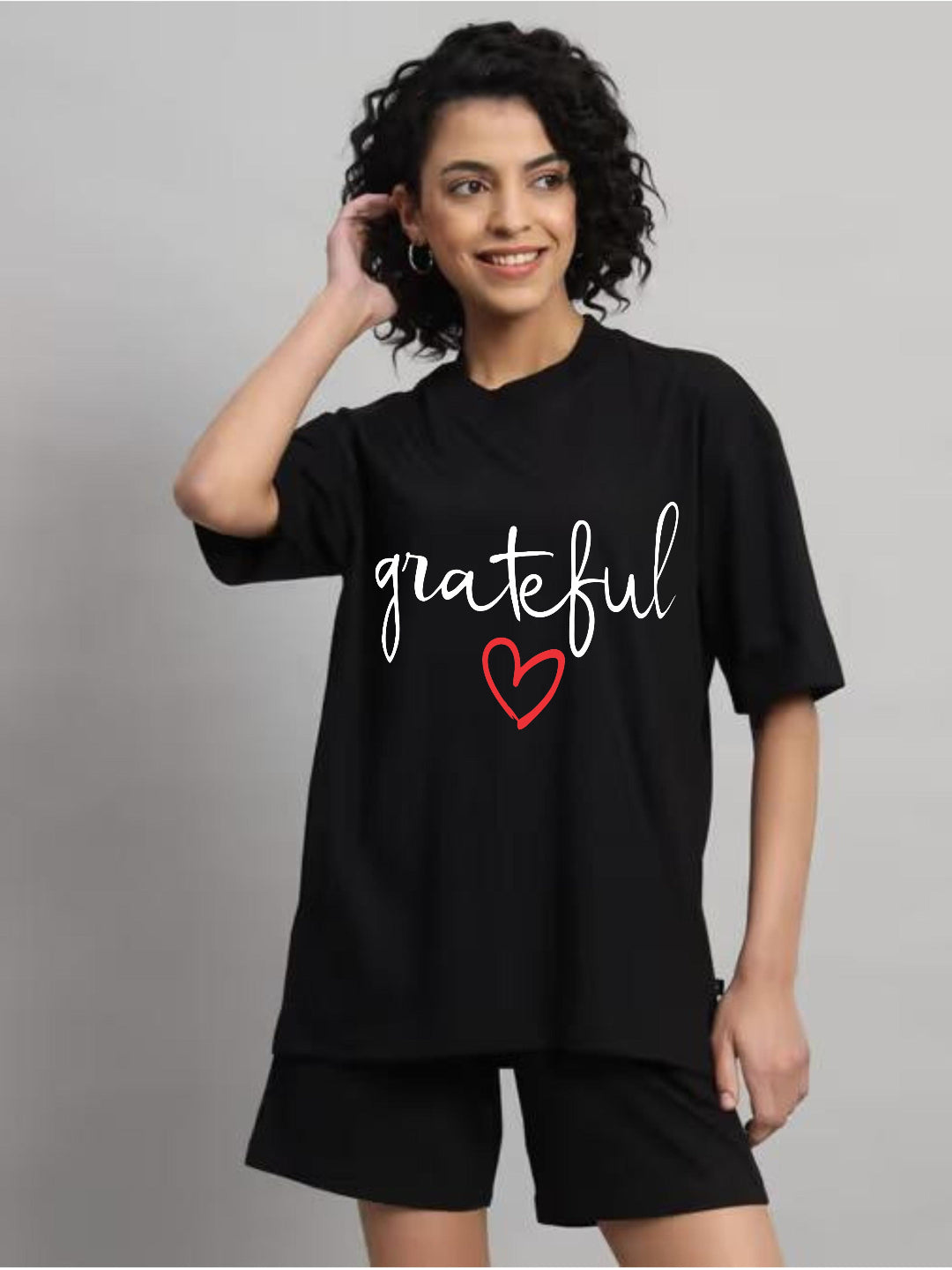 HESHA GREATFUL WOMEN OVERSIZE PRINTED TSHIRT