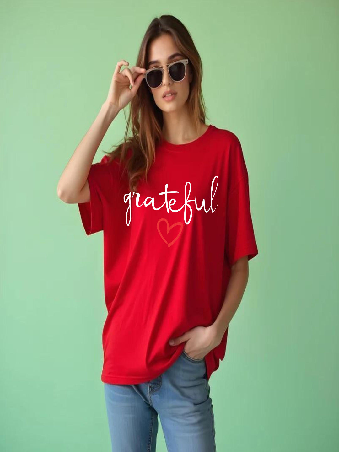 HESHA GREATFUL WOMEN OVERSIZE PRINTED TSHIRT